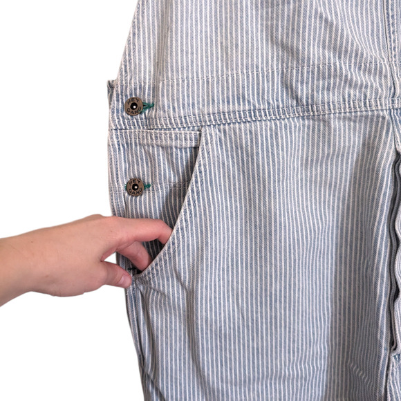 Hey Gang The Miner Denim Overall Shorts in Washed Railroad Stripe, Size XL - Picture 3 of 8